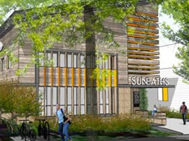 Rendering of Sun Baths Sustainable Building